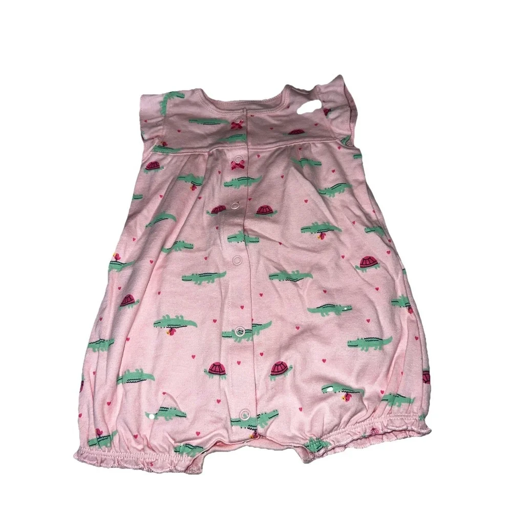 NWT Carter's Baby Girl Alligator Turtle Pink Romper One Piece 9 Months